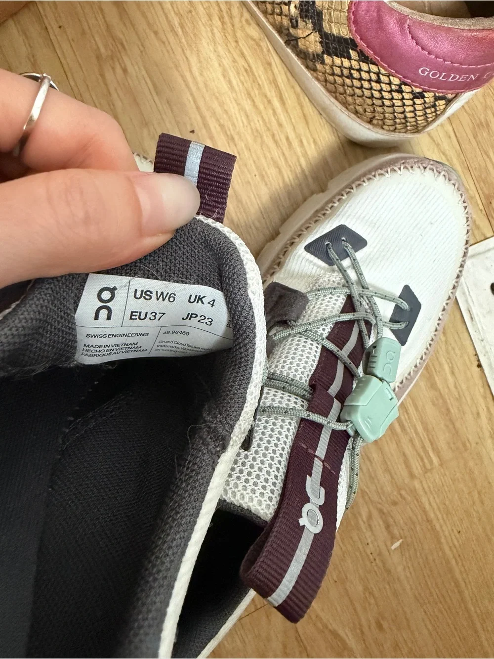 On Running Cloudaway Women's White and Burgundy Athletic Shoes